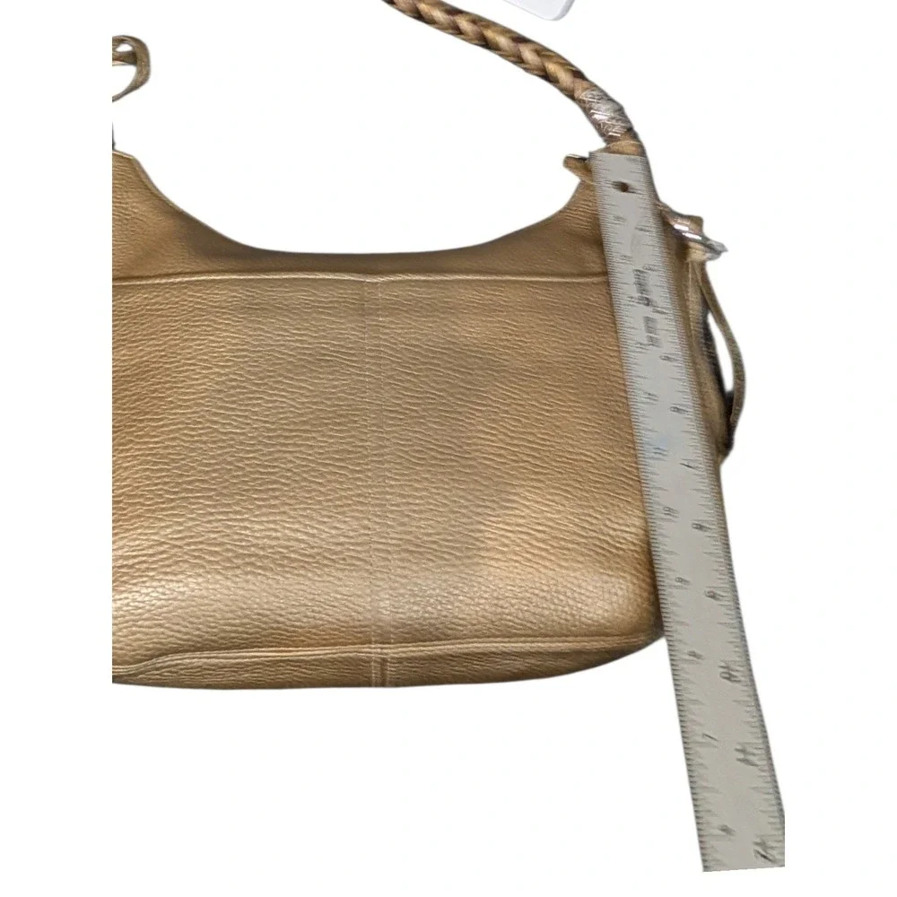 Brighton Metallic Gold Pebbled Leather Braided Strap Hobo Bag D786880